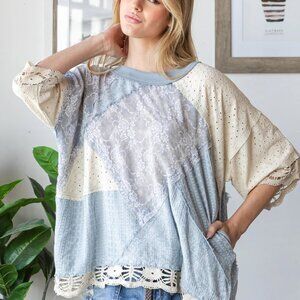 Oli & Hali Washed Mix Media Casual Top New Size Medium